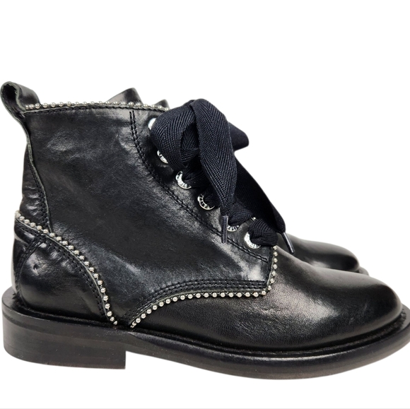 Zadig & Voltaire Paris Laureen Roma Studs Black Leather Ankle Boot Women Size 37 - Picture 3 of 16